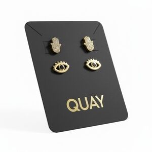 NIP Quay Australia Hamsa & Evil Eye Stud Earring Set Gold Spiritual Boho